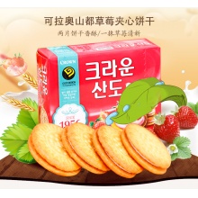韩国原装进口食品 夹心饼干 CROWN 零食 可瑞安山都草莓饼干161g