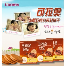 韩国进口 CROWN可瑞安山都巧克力夹心饼干 休闲夹心饼干 161g/盒