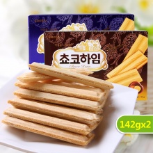 韩国进口零食 可瑞安榛子威化 巧克力味 奶油味夹心饼干142g