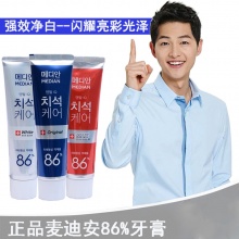 韩国原装进口宋仲基代言麦迪安86牙膏强效清新美白固齿去牙渍 蓝色 红色 白色三色可选