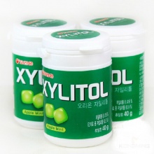 韩国进口零食品 好丽友木糖醇口香糖桶苹果味40g 休闲零食品 