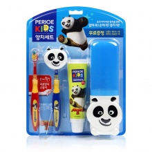 韩国进口正品LG 倍瑞傲PERIOE儿童牙刷牙膏套装五件套功夫熊猫