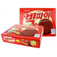 韩国进口食品 Crown可瑞安可拉奥草莓夹心巧克力派草莓酱饼干