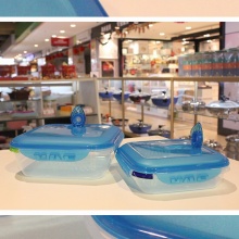 韩国进食品塑料真空方形水果微波炉耐热冰箱两件套装保鲜盒2.2+1L