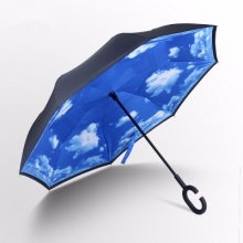 反向伞双层防风创意直杆晴雨伞男女个性定制汽车免持式站立折叠伞